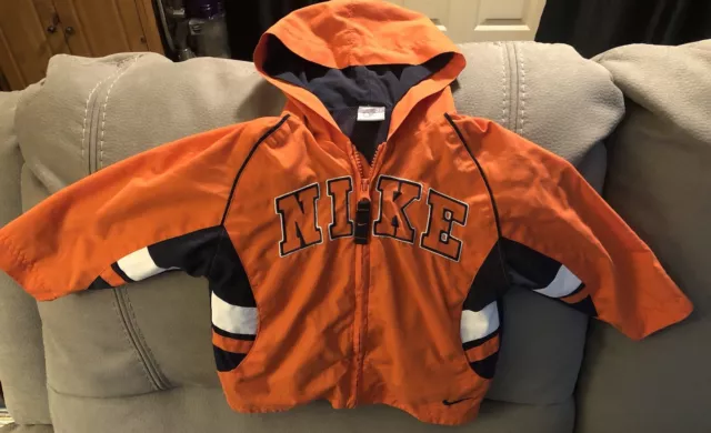 Nike Baby Todder Jacket Zip Up Hooded Lightweight Size 2T Orange Navy Blue