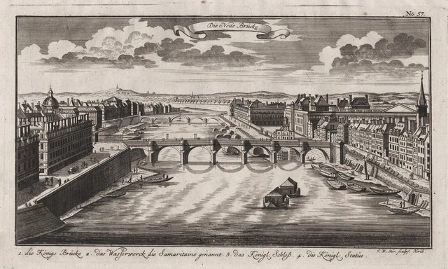 Paris Pont Neuf Sua Ponte Bridge Francia Incisione Rotocalco Engraving Mappa