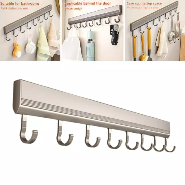 Self adhesive Hooks Rack Wall Mounted Kitchen Utensils Hook Row Storage E5X5