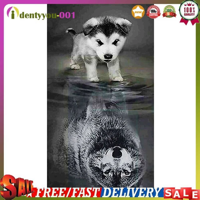 Kits de pintura al óleo de lobo reflejo de perro por números hágalo usted mismo pintado a mano sobre lona arte de pared