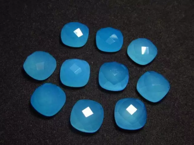 Top Lot 5x5mm To 10x10mm Blue Chalcedony Cushion Checker Cut Loose Gemstones