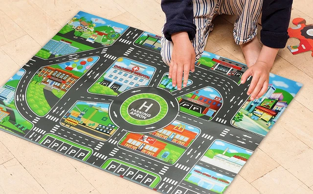 KIDS RUG CHILDREN Toy Car Rug Town Road Map Cars City Play Mat Street ...