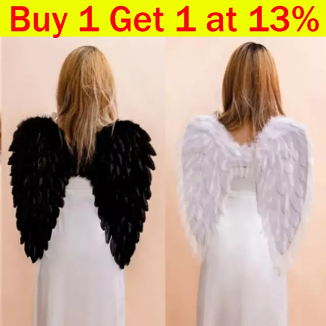 Adult Angel Devil Fairy Feather Wings Halo Halloween Christmas Fancy Dress Party