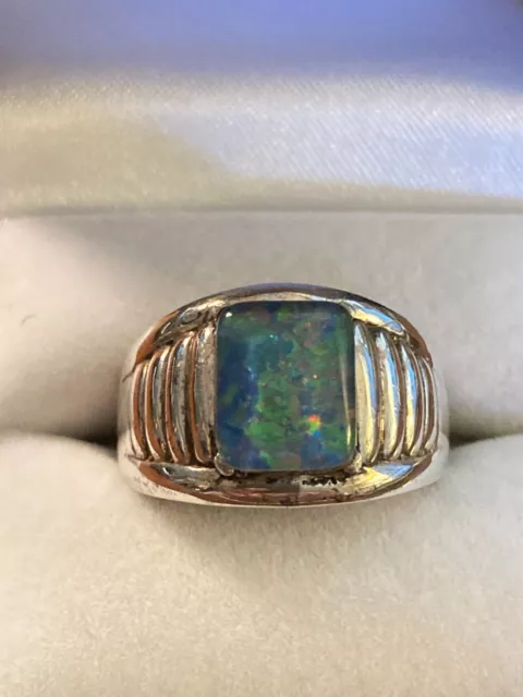 .925 Sterling Silver Korea Opal Doublet Ring Bezel Set Size 7.75 Dome Style