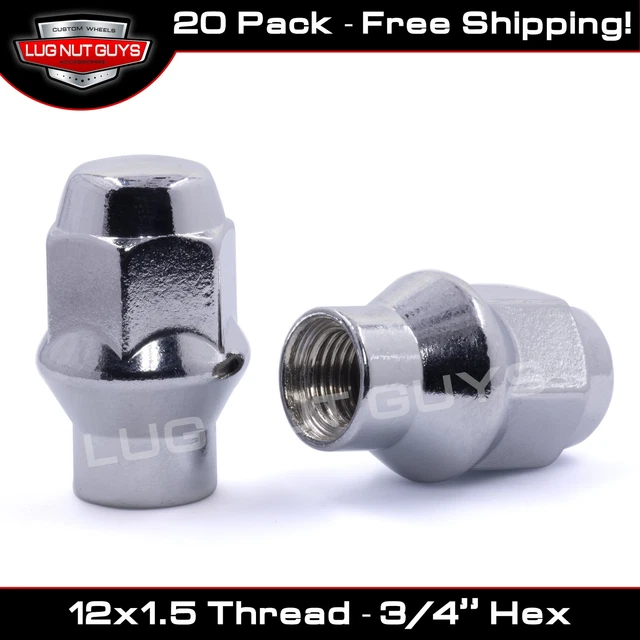 20 ET STYLE Conical Seat Bulge Acorn Lug Nuts 12x1.5 Chrome 3/4" Hex