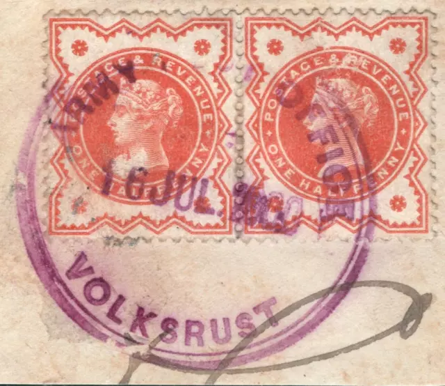 GB USED ABROAD S. AFRICA Stamps Pair Halfpenny 1900 *VOLKSRUST* BOER WAR ORED140