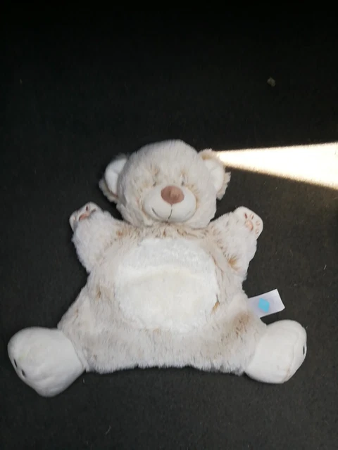 O/Doudou Peluche Marionnette TEX Ours Blanc Beige Marron