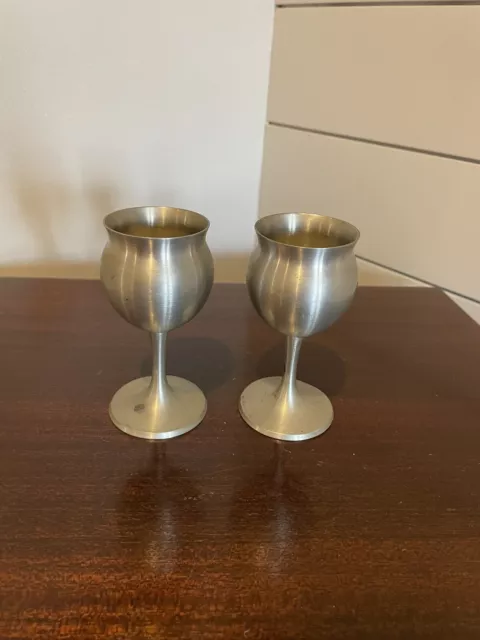 Pair Of Norwegian Selandia Pewter Wine Goblets 4 1/2”