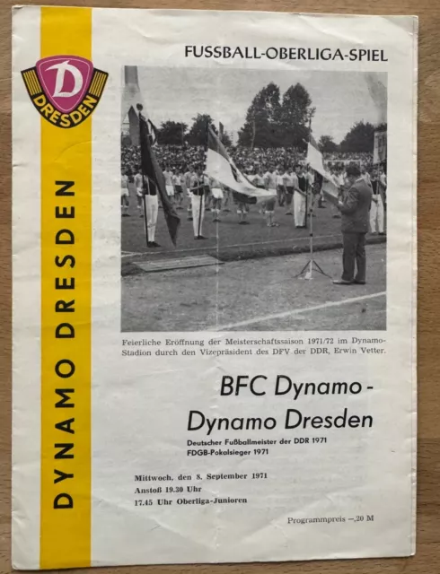 Programm DDR Oberliga Fußball SG Dynamo Dresden BFC Dynamo Berlin 8.9.1971 SGD