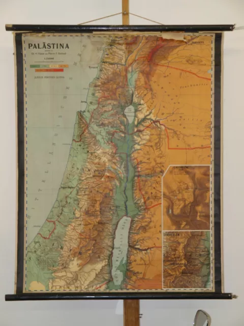 Palestina Physisch Santa Land Israel Jerusalén 1949 Schul-Wandkarte 93x116cm