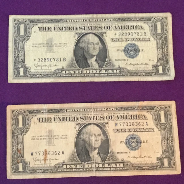 1957B Silver Certificate One Dollar Bill $1 Blue Seal Avg Circulated V56787932A