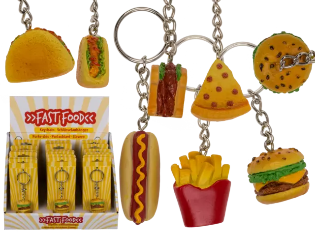 3D Novelty Keyring Fast Food Designs Party Bag Stocking Filler Gift Key Chain