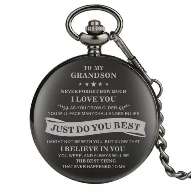TO MY DAD/GRANDSON Men's Analog Quartz Pocket Watch Pendant Chain Best Gift