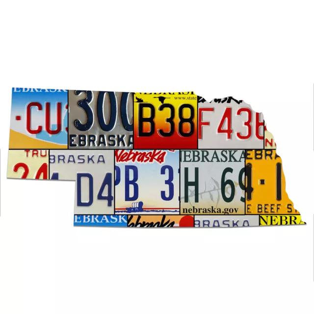 NEBRASKA License Plate Map Sign, CORNHUSKERS STATE License Plates Patriotic Sign