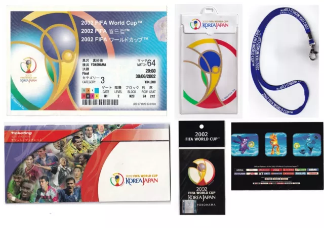 2002 World Cup Final ticket plus holder, strap, booklet, and stickers