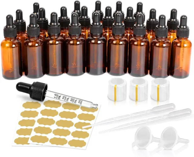 Tincture Bottles with Dropper, 22 Pack 1 Oz Amber Glass Dropper Bottle with Meas