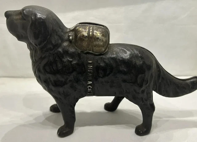 I Hear A Call- Cast Iron Penny Bank- Saint Bernard- Copyright -July 20th 1900