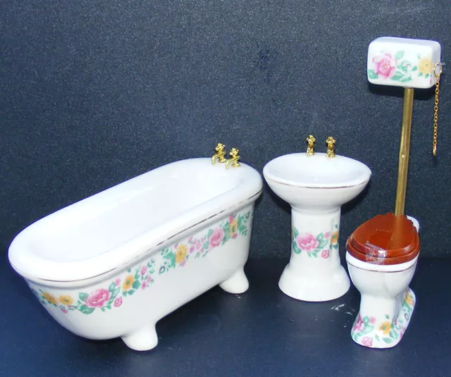 1:12 Scale 3 Piece Ceramic Bathroom Set Dolls House Miniature Accessory DF319