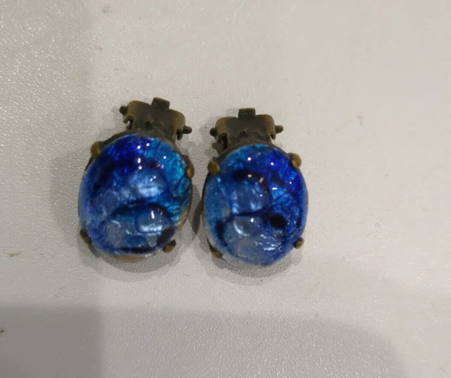 Boucles D'oreilles Vintage Émaux De Limoges - Vert Pastel, Pendantes, Cuivre