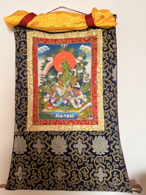 Thangka Grüne Tara Buddha Nepal Tibet  Wandbehang Spirituelle Kunst Mandala