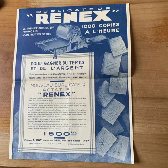 2 Publicités Duplicateur RENEX 1930