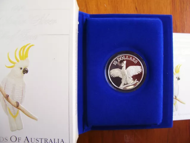 1990 $10 Silver Proof Coin: Bird Series - "Cockatoo."