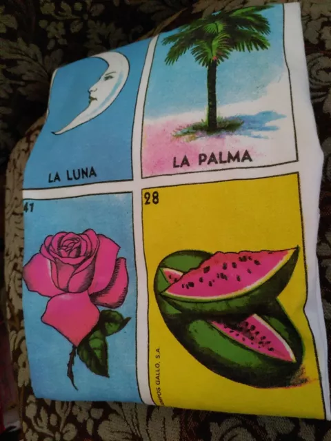 Loteria Mexican Card Game Bingo T Shirt White Luna Rosa Palma Sandia Mexico Made