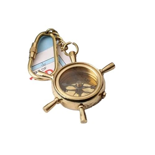 Brass Nautical Ship Wheel Compass Showpiece Keyring Showpiece Durable Brass L...