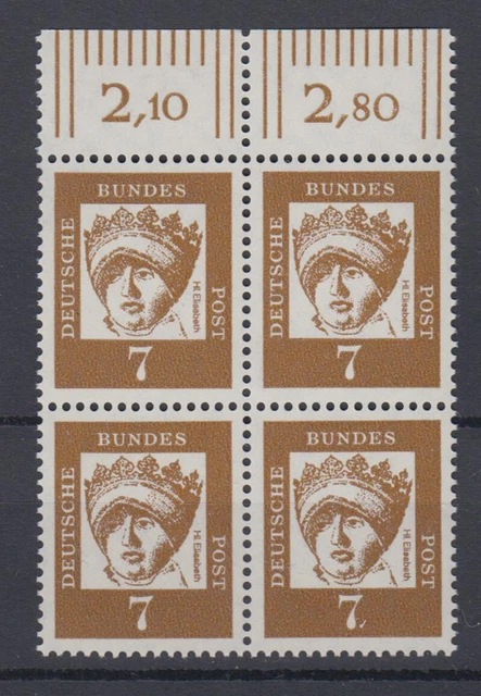 Bund 348y mit Oberrand 4er Block Bedeutende Deutsche 7 Pf postfrisch