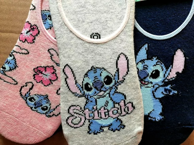 Disney Stitch 3 Pairs Womens  Lilo And Stitch Invisible Socks, Shoe Liner