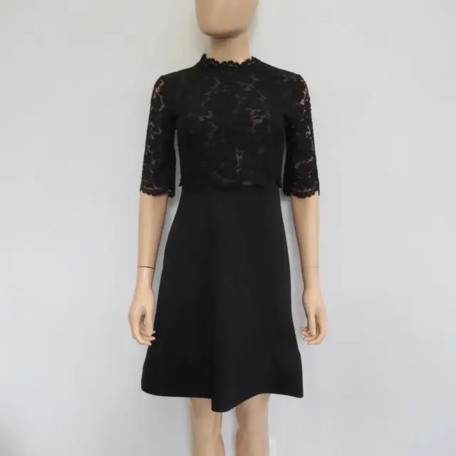 Valentino Black Floral Lace/Wool/Silk Short Sleeve Dress Size 4