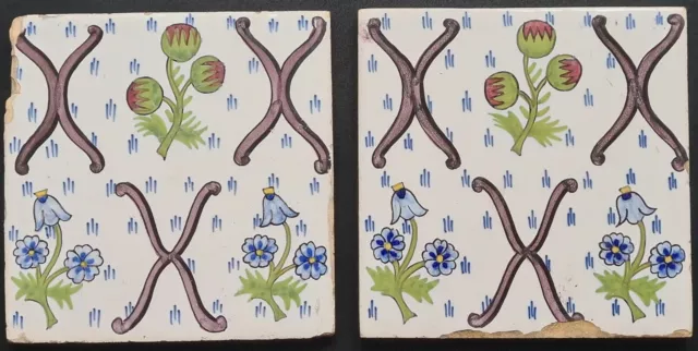 Pair Of Early 20Th Century Dutch Delft Polychrome Tiles C1910.