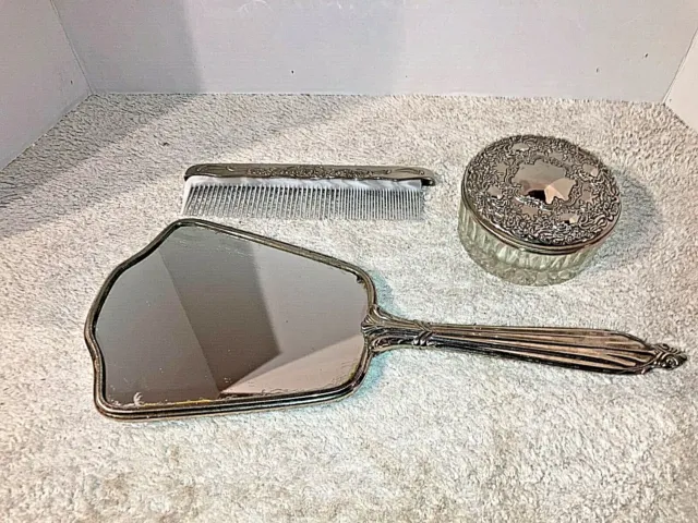 Vintage Vanity Items - 4 Items - Chrome Type Finish - As Is Condition