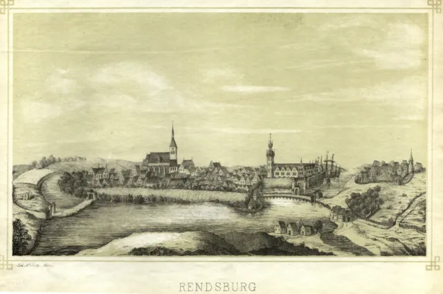 Rendsburg Vista General Original Litografía Cordts 1860