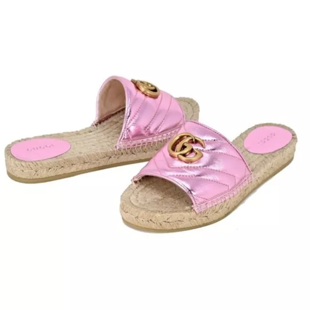 Gucci Gg Pilar Espadrille Slide Sandals Womens 36.5