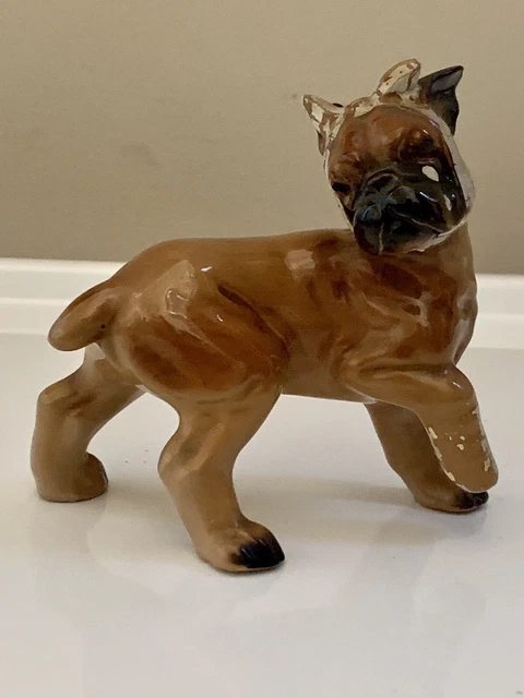 Vintage Boxer Dog Porcelain Figurine Bandaged Crying Tears Japan