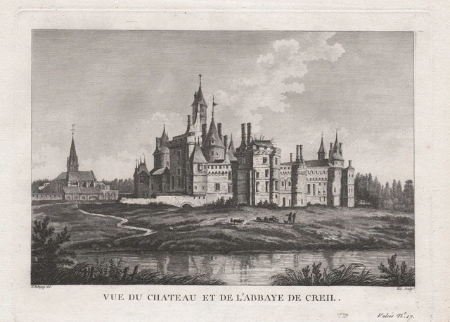 Creil Chateau Abbaye Oise Hauts-De-France Estampe Rotocalco Engraving 1780