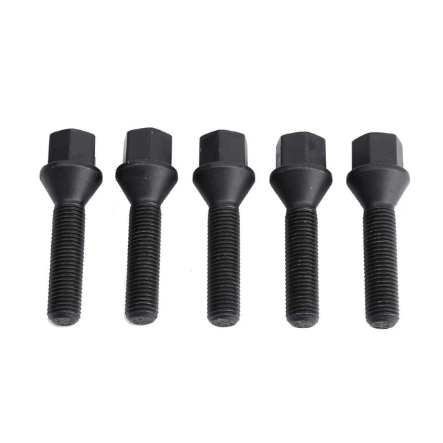 12x1.5mm Tuner Lug Bolts, KSP Conical Seat 40mm Shank 17mm Hex for , 5PCS Black