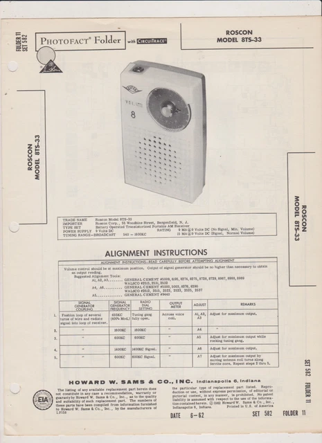 SAMS 1962 ROSCON 8Ts- Transistor Radio S-640 Schematic With Charts And ...