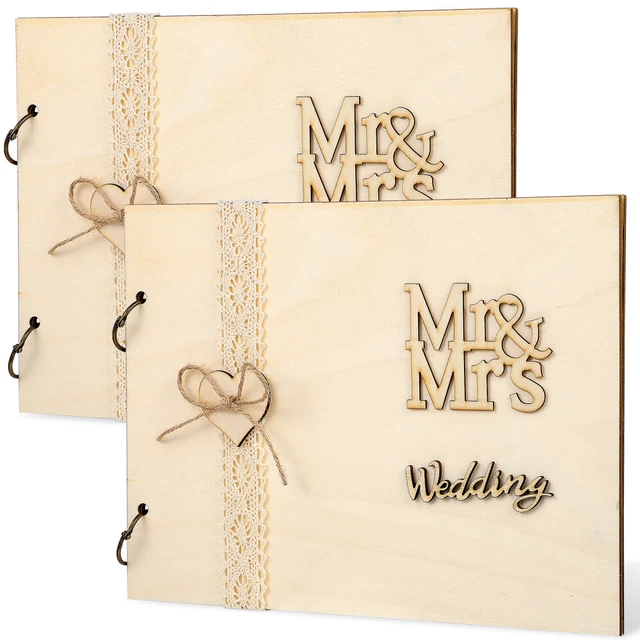 2 piezas libro de autógrafos para boda letreros de boda de madera álbum de fotos novia