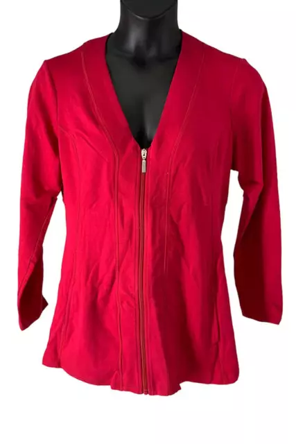Denim & Co. Active French Terry Zip Fit & Flare Jacket Rose Red