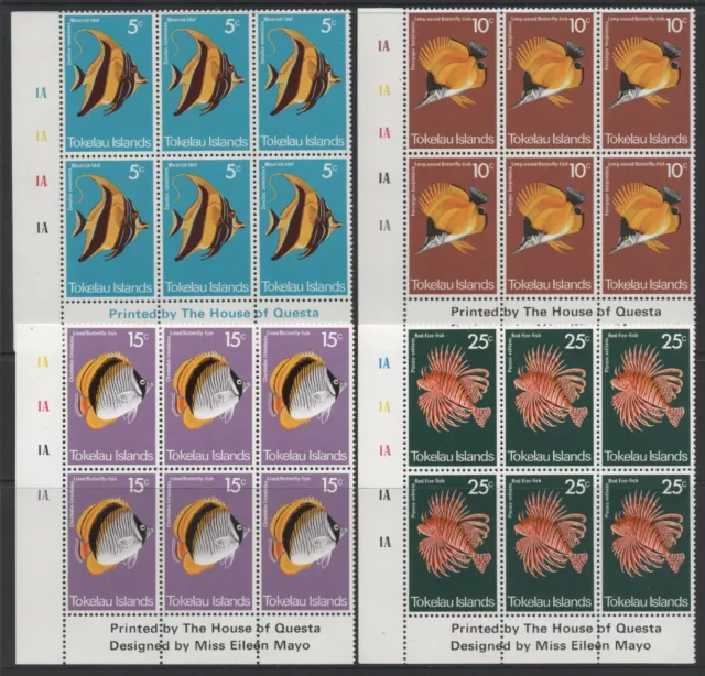 Tokelau Islands 1975 Fish set of 4 in Imprint blocks of 6 MUH