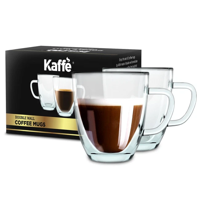 Kaffe 16oz Double-Wall Insulated Glass Coffee Mugs (Set of 2)