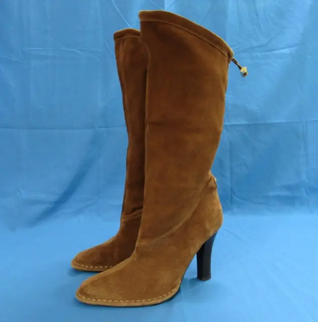 HOT IN HOLLYWOOD Suede Leather SLOUCHY Snap Down HIGH HEEL Pull-On Boots Sz 7.5M