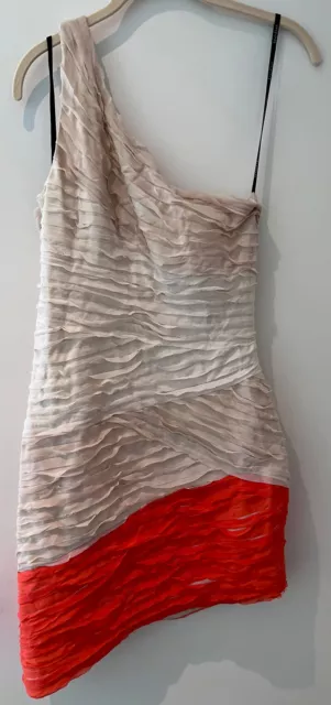 KARDASHIANS x BEBE *NWOT* one shoulder beige coral asymmetric hem dress Medium