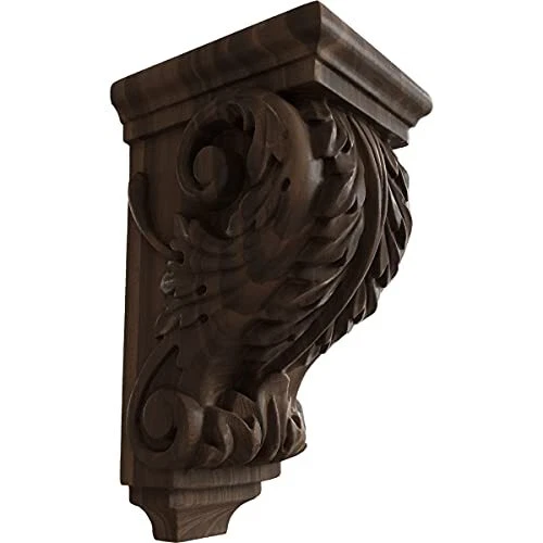 CORW03X04X07ACWA Small Acanthus Wood Corbels, 3 1/2"W x 4"D x 7"H, Walnut