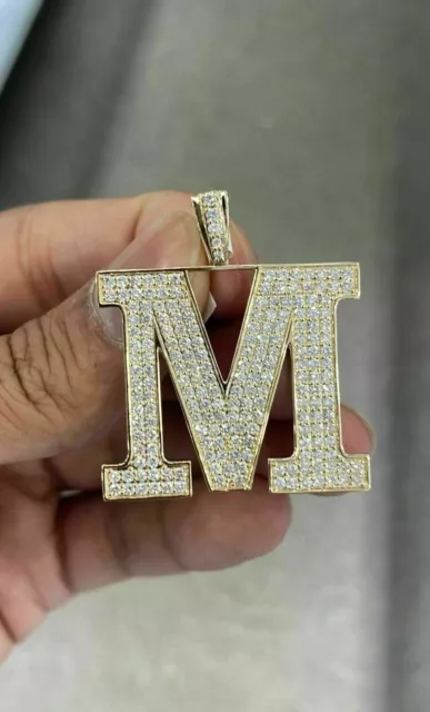 2 Ct Round Simulated Diamond Initial Letter "M" Pendant 14K Yellow Gold Plated