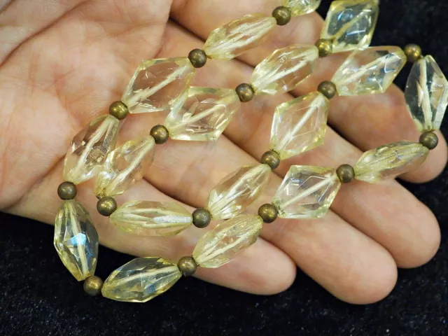 Ancient Near Eastern Rock Clear  Crystal Bicone Diamond Shape Bead Necklace