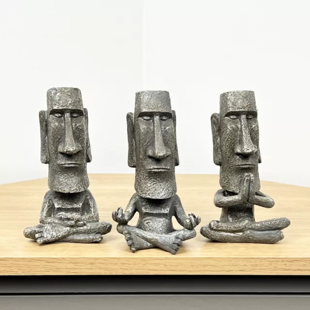 Easter Island Head Ornaments Statues Set of 3 Unique Home Decor Quirky Gift