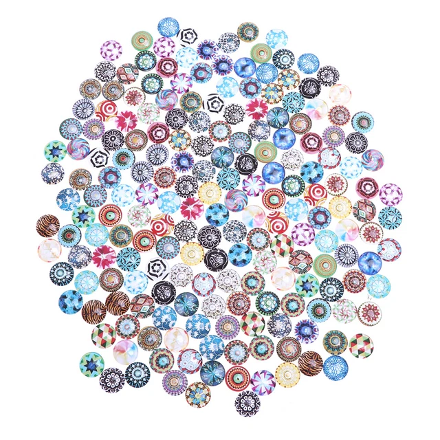 200 Pcs Printed Glass Beads Craft Dome Jewellery Making Face